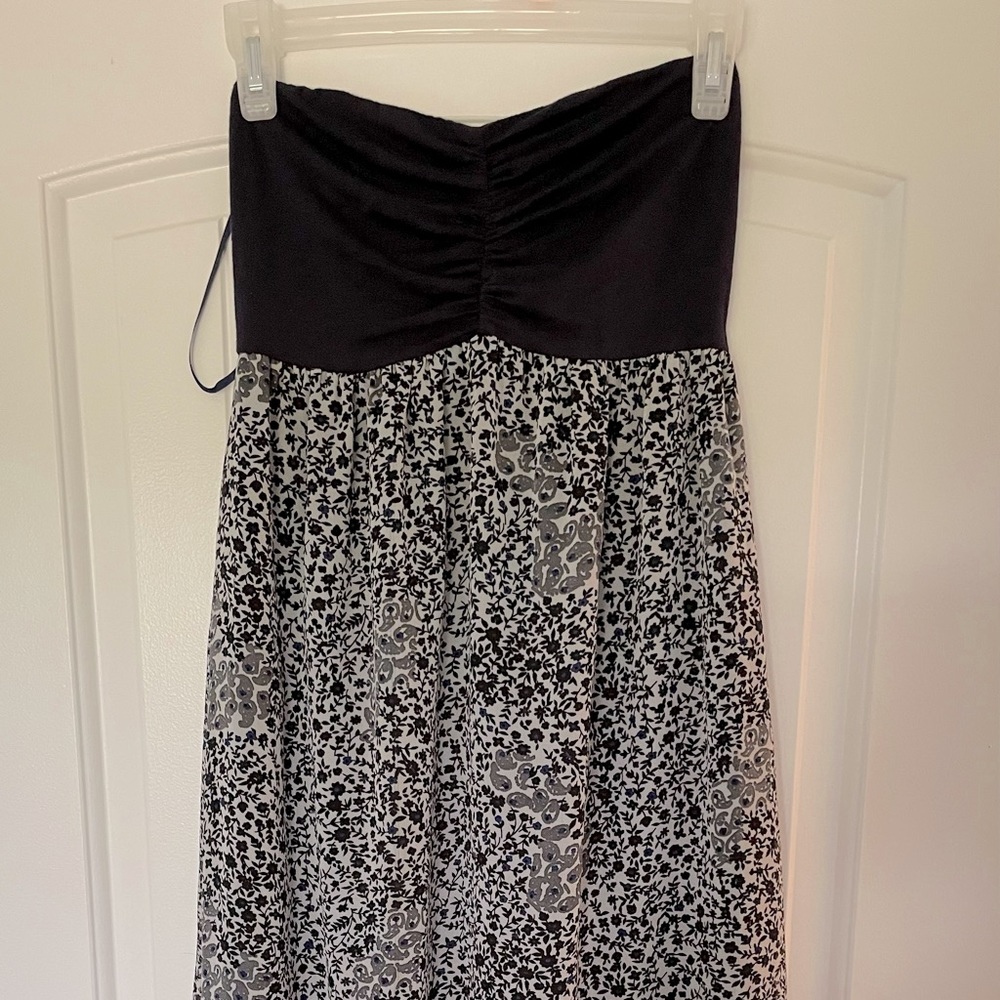 Navy and Floral Strapless MIDI